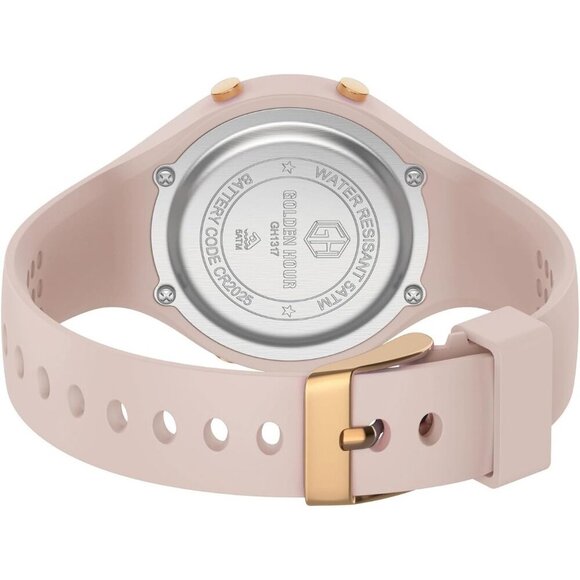 Women\'s Pink Sand Silicone Digital Gold Bezel Water-Resistant Alarm Stop Watch main image 3